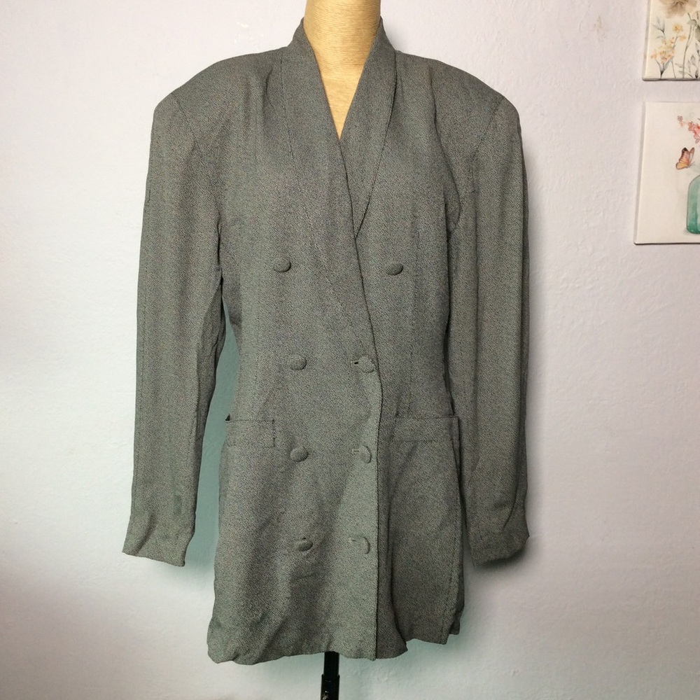 Causal Corner Womens VGT 1980/90 Gray Black Double Breasted Blazer Sz 6